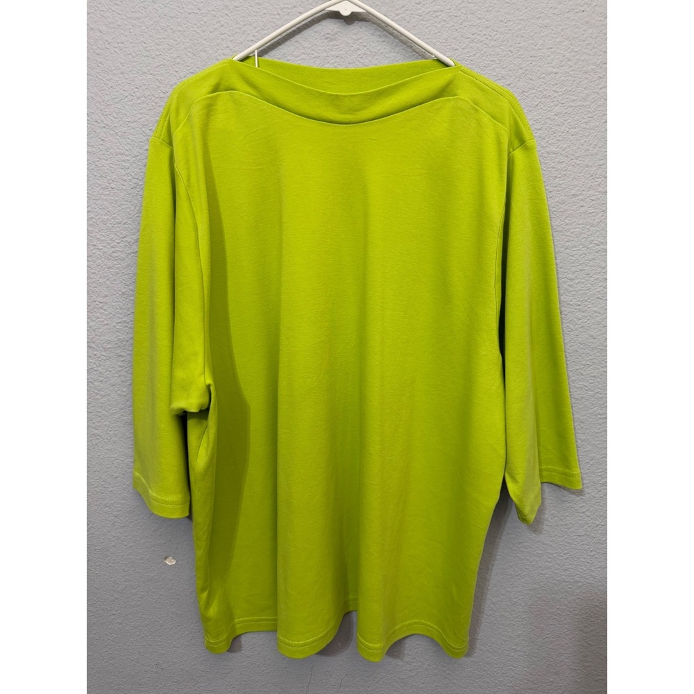 Vicki Wayne Cotton Blend Women Top 3X Lime Green Boat Neck 3/4 Sleeve Knit